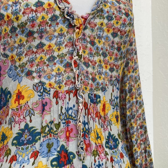 Retro Floral Indian Style Tunic Top Long Sleeve Boho Hippie Festival Cover Up - Picture 6 of 7